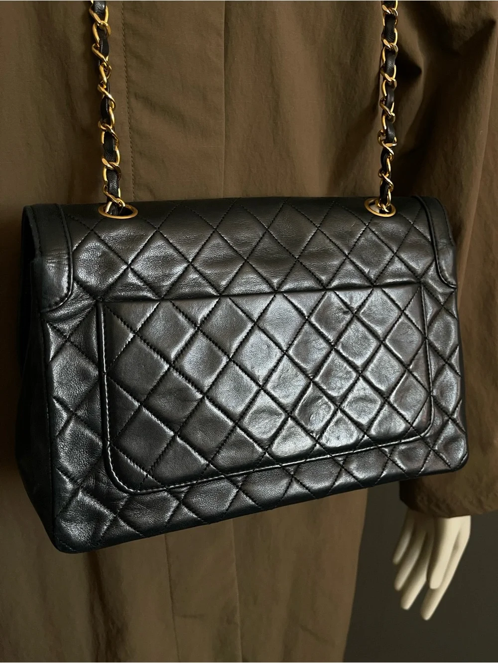 Vintage Chanel Diana Medium Black Lambskin 24K Gold CC Flap Shoulder Bag w/ Card